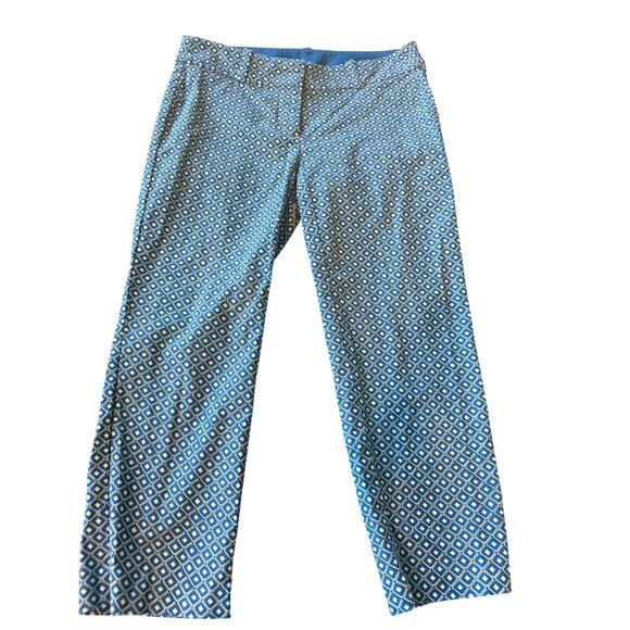 Ann Taylor Pants - Ann Taylor Womens Carnegie Crop Pants Size 00P Blue Geometric Ankle Trousers